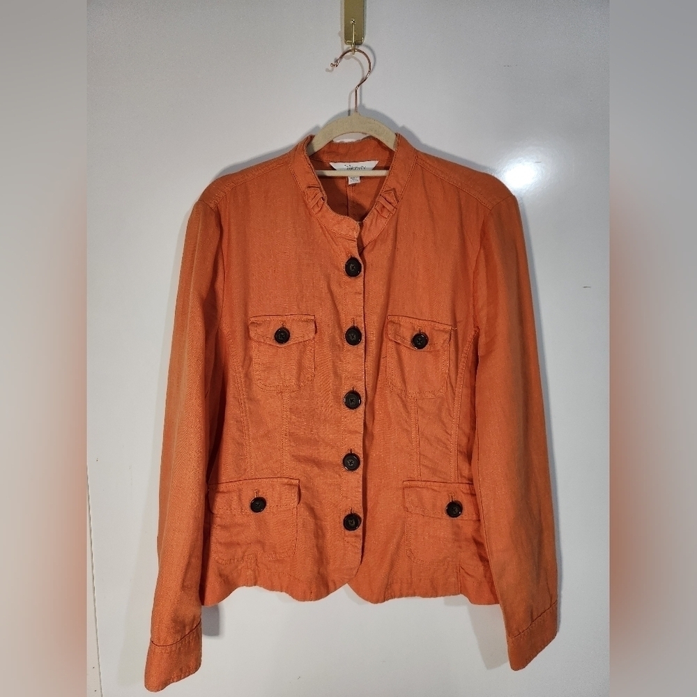Orange 100% Linen Women's Jacket, Size XL